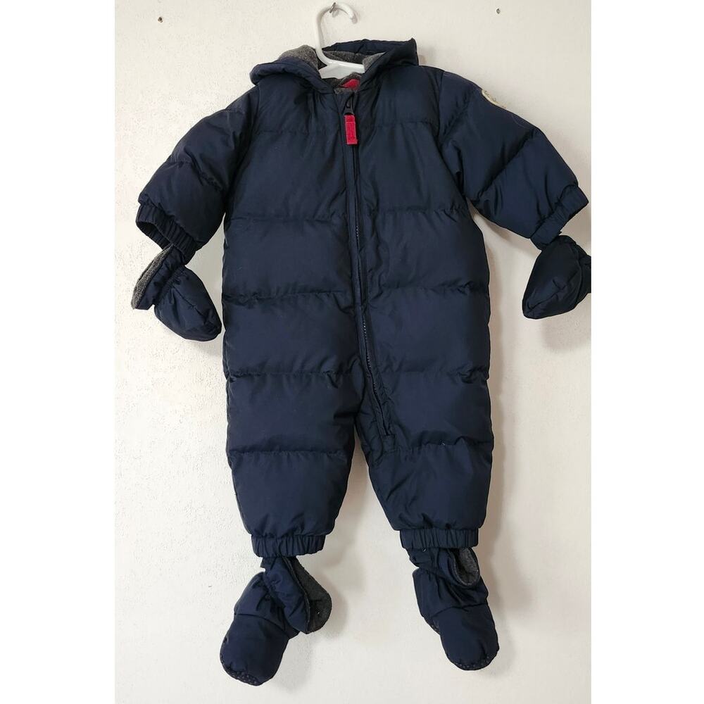 Baby Gap Down Puffer Snowsuit 0-6 Months Navy Blue Fleece Lined
